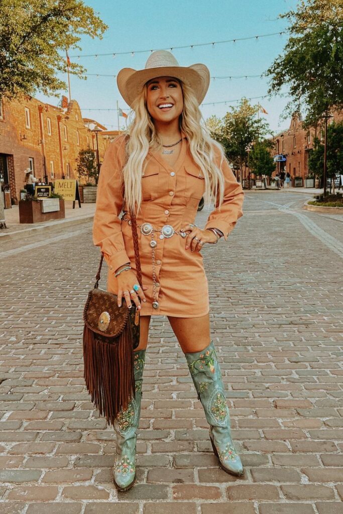 Peach Romper and Cowboy Boots