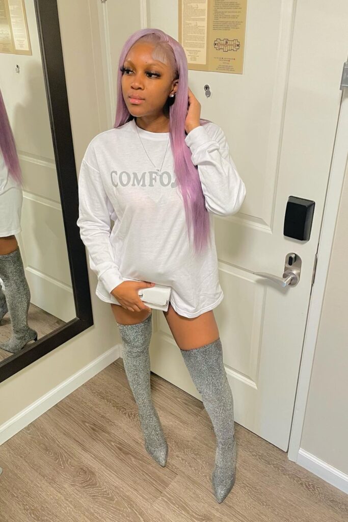 White Sweatshirt and Glitter Boots