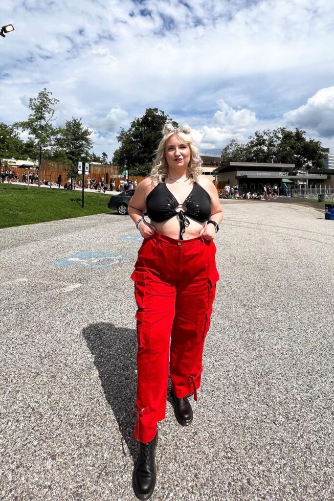 Red Cargo Pants & Black Bralette