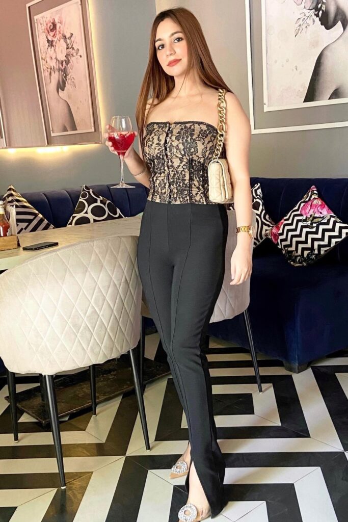 Lace Corset Top with Black Pants