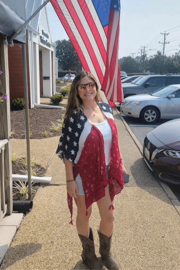 White Tank & Denim Shorts with Stars & Stripes Kimono