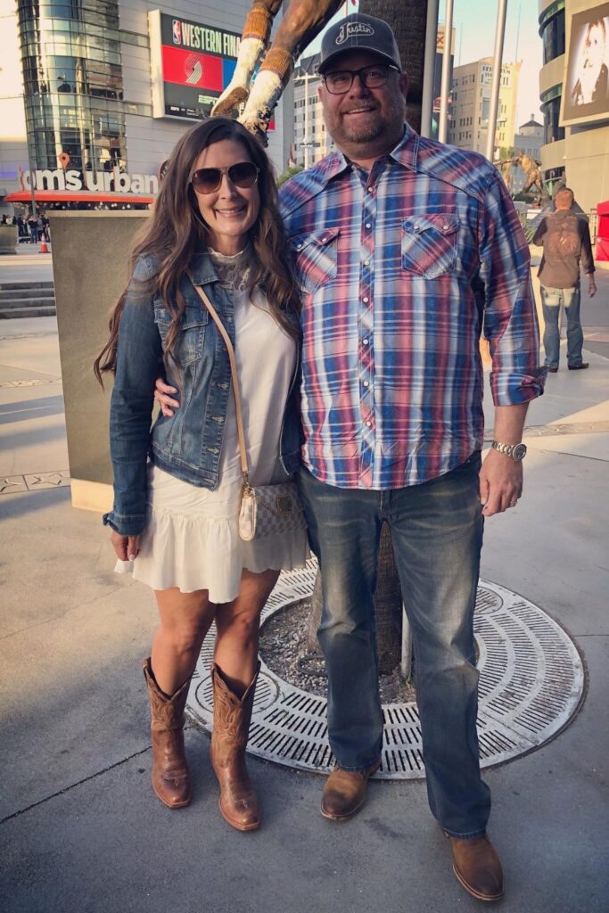 Denim Jacket & White Dress with Cowboy Boots