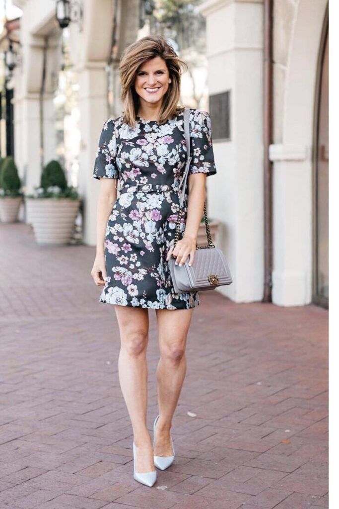 Floral Knee-Length Dress & White Heels