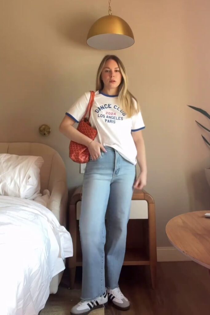 T-shirt with Text, Jeans, and Sneakers