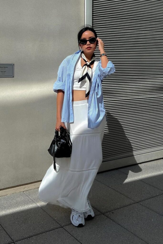 Casual Summer Outfits: Crop Top + Maxi Skirt + Sneakers