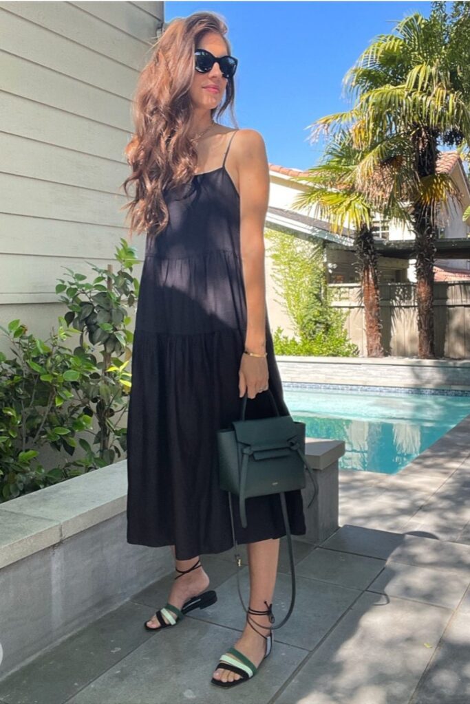 Casual Summer Outfits: Tiered Black Maxi Dress + Sandals