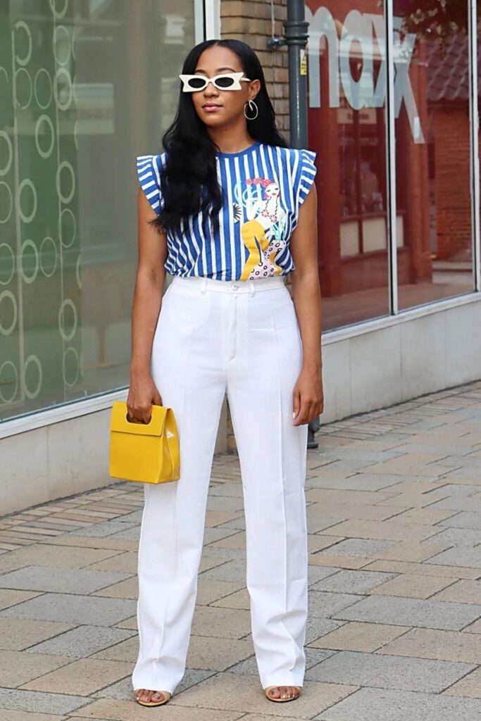 Casual Summer Outfits: Striped Tank + Wide-Leg Pants + Heels