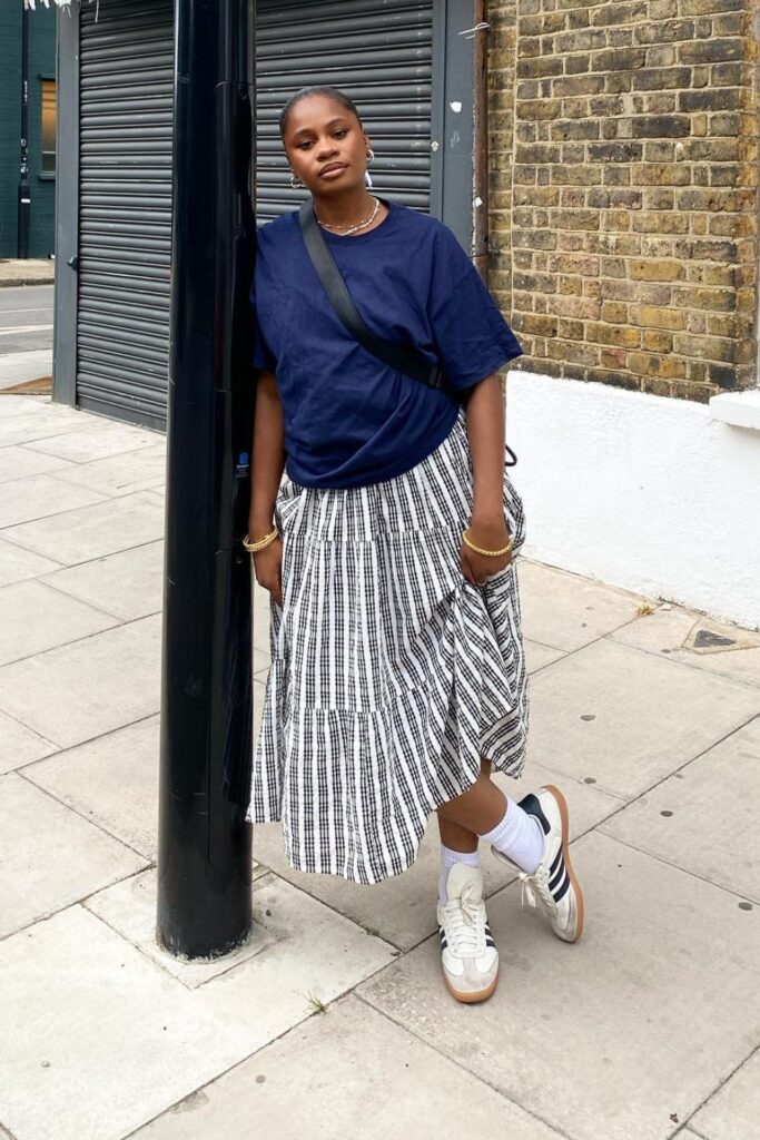 Casual Summer Outfits: Oversized T-Shirt Dress + Printed Midi Skirt