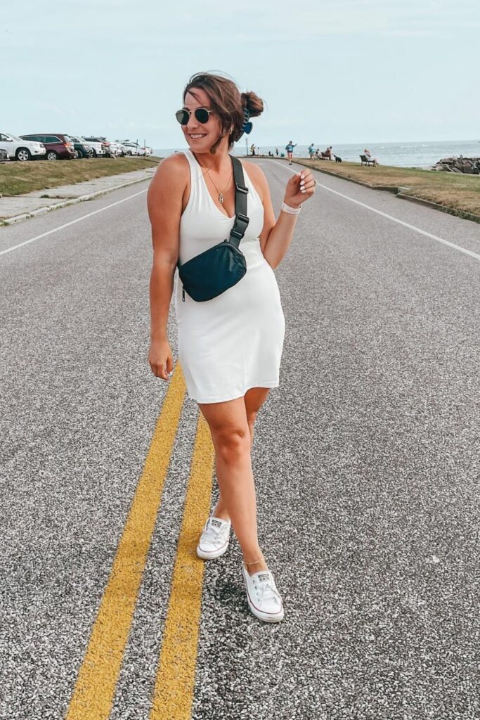 Casual Summer Outfits: Sleeveless Mini Dress + Sneakers