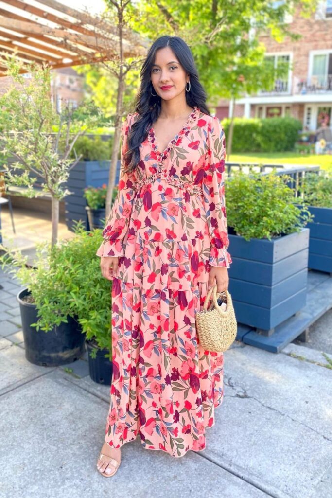 Casual Summer Outfits: Floral Print Maxi Dress + Nude Sandals