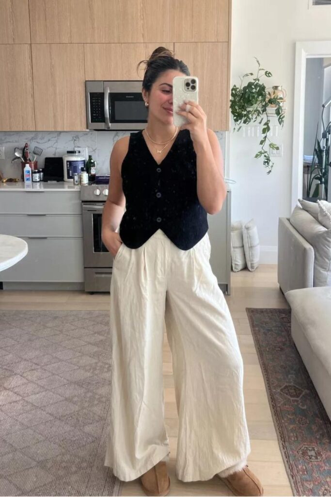 How to Style a Vest: Knit Vest Top and Linen Trousers