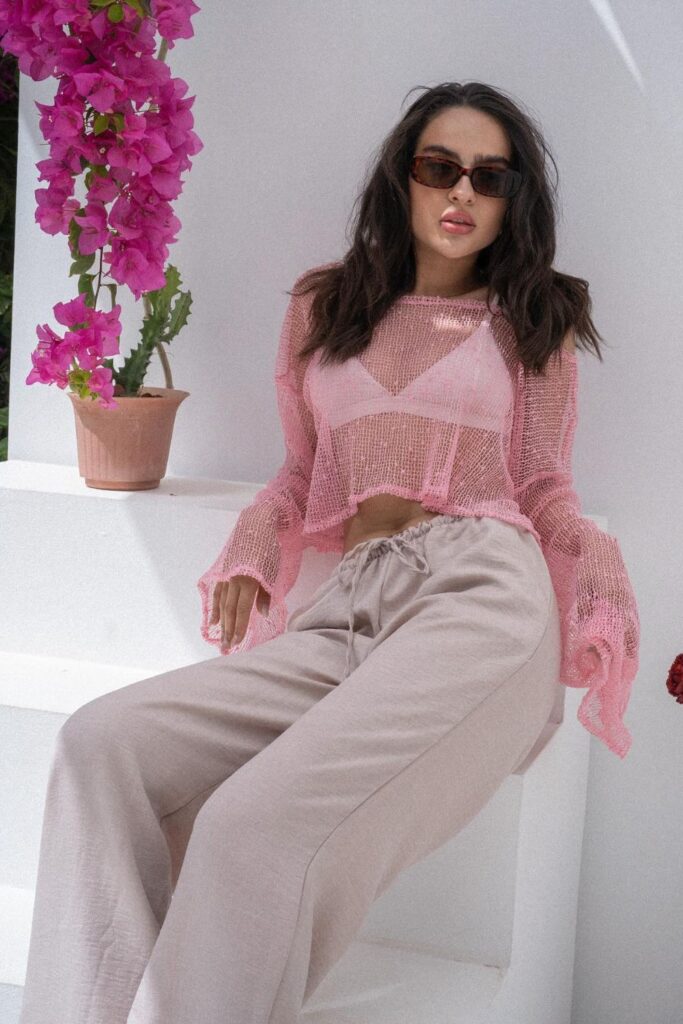 Linen Pant Outfit Ideas: Linen Pants + Mesh Top