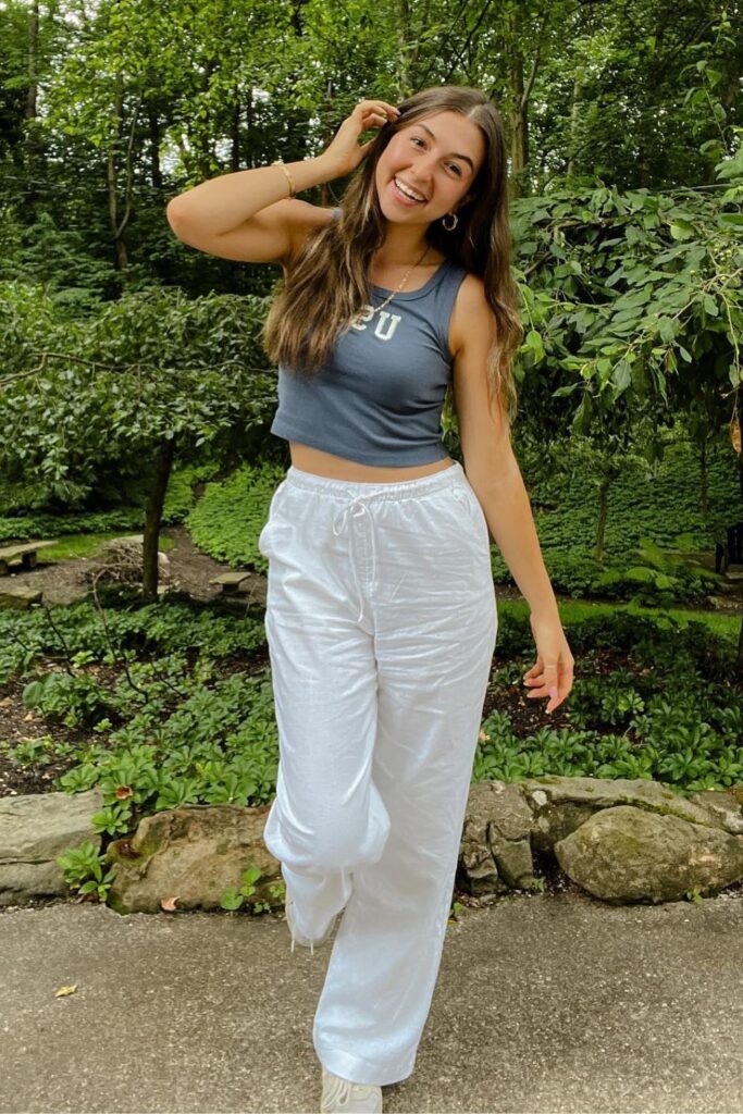 Linen Pant Outfit Ideas: White Linen Pants + Black Top