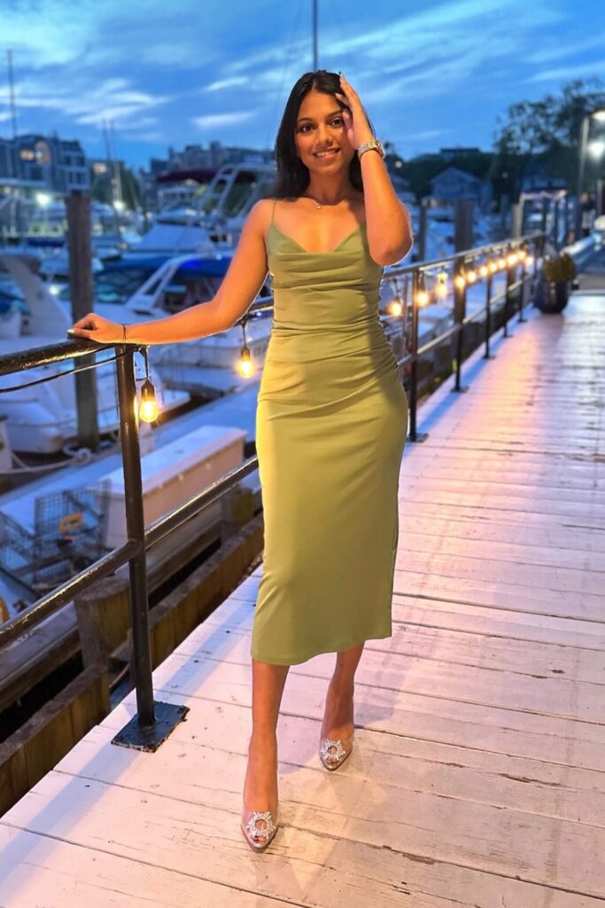 Summer Date Outfit Ideas Olive Green Embellished Midi Dress