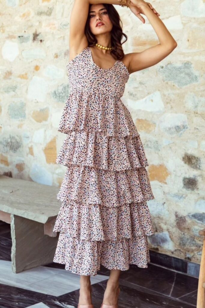 Summer Date Outfit Ideas Tiered Floral Maxi Dress