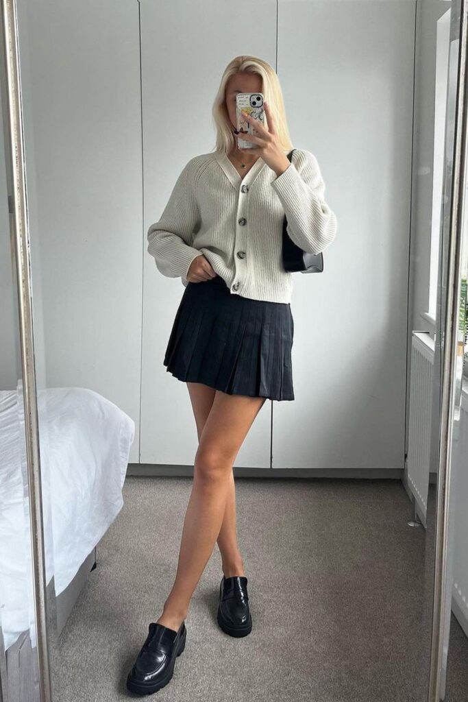 Tennis Skirt outfits: Cardigan and Tennis Skirt