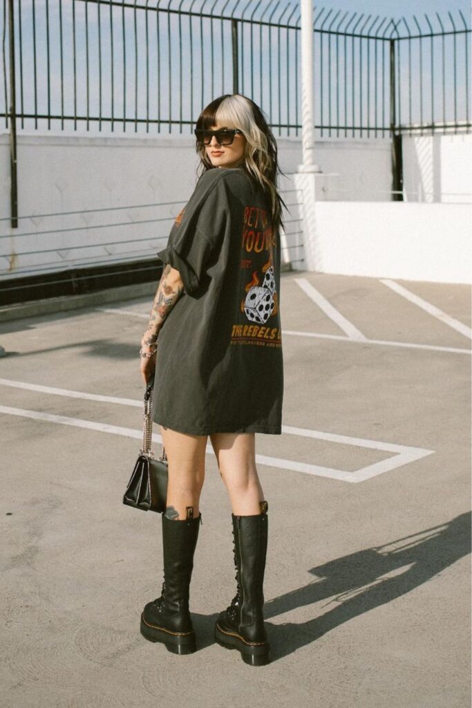 What to Wear to a Bar T-Shirt Dress and Combat Boots