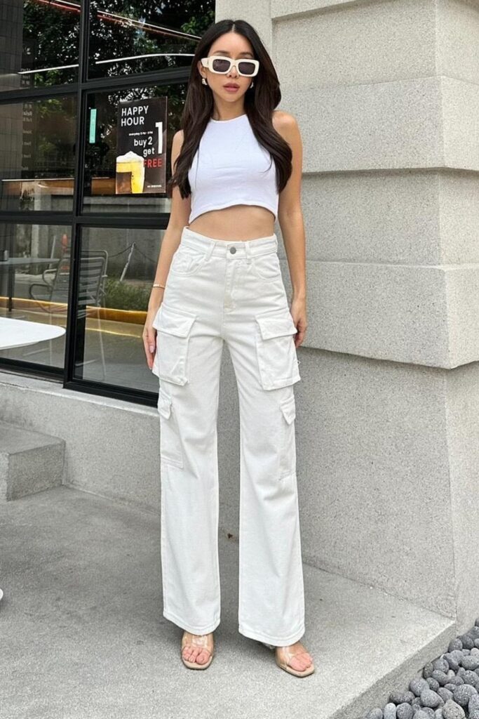 What to Wear to a Bar High-Waisted Cargo Pants and Crop Top