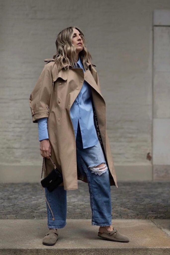 Timeless Classic: Trench Coat and Distressed Jeans