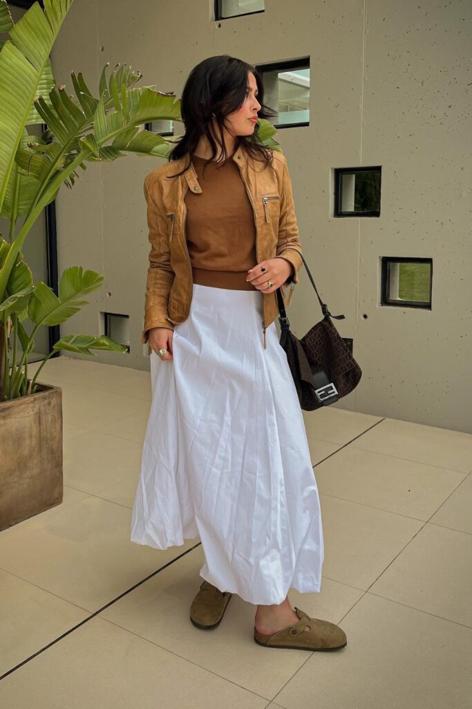 Boho Chic: Suede Jacket and Maxi Skirt