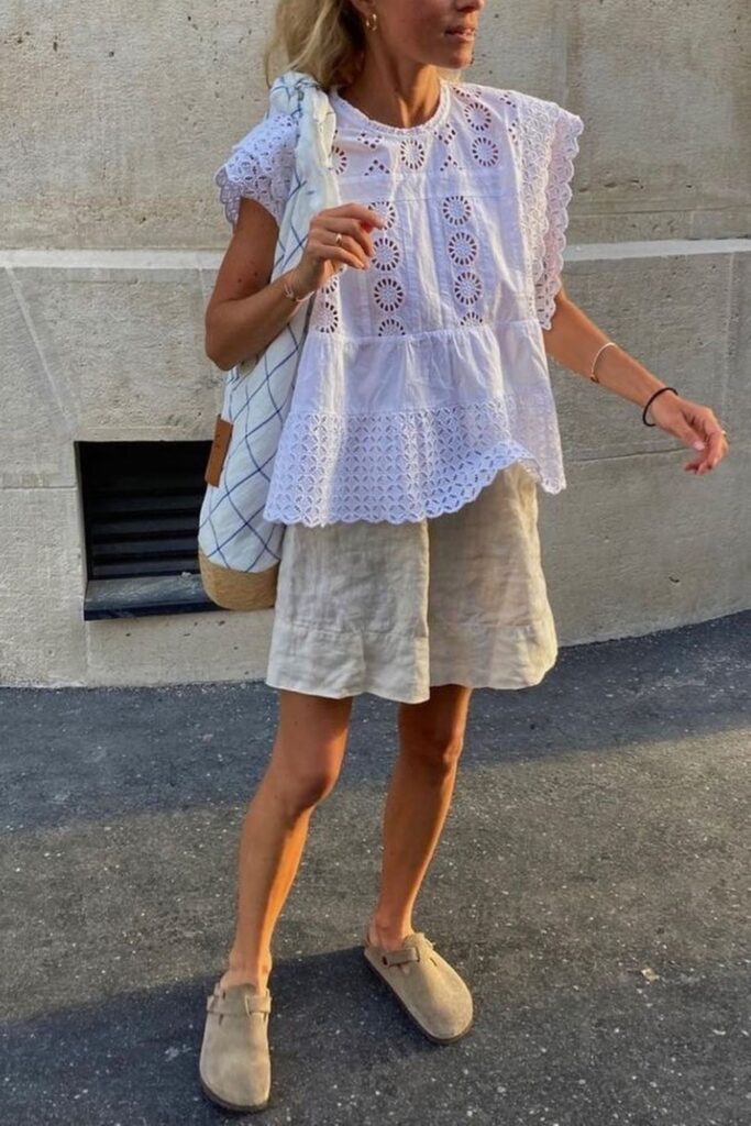 Lace and Ease: Eyelet Top and Loose Shorts