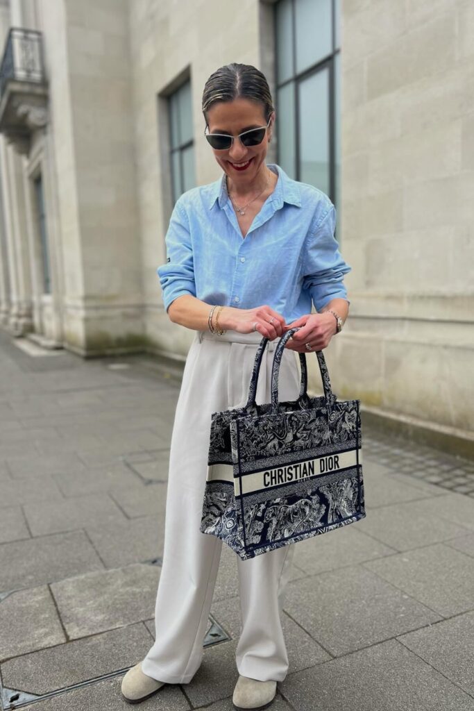 Classic Cool: Light Blue Button-Up and White Trousers