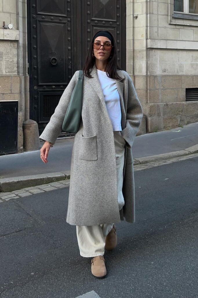 Winter Warmth: Long Wool Coat and Wide-Leg Pants