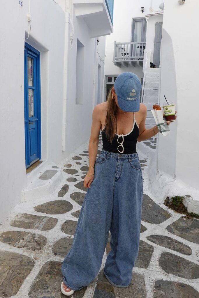 Wide-Leg Baggy Jeans with Platform Sandals