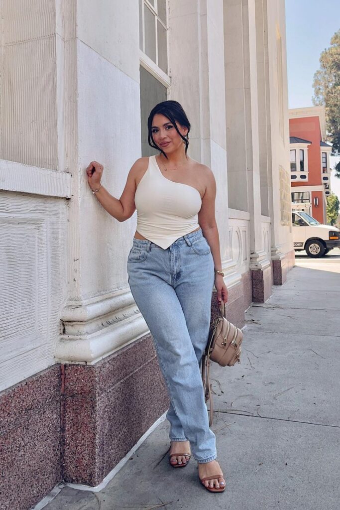 One-Shoulder Top & Baggy Jeans