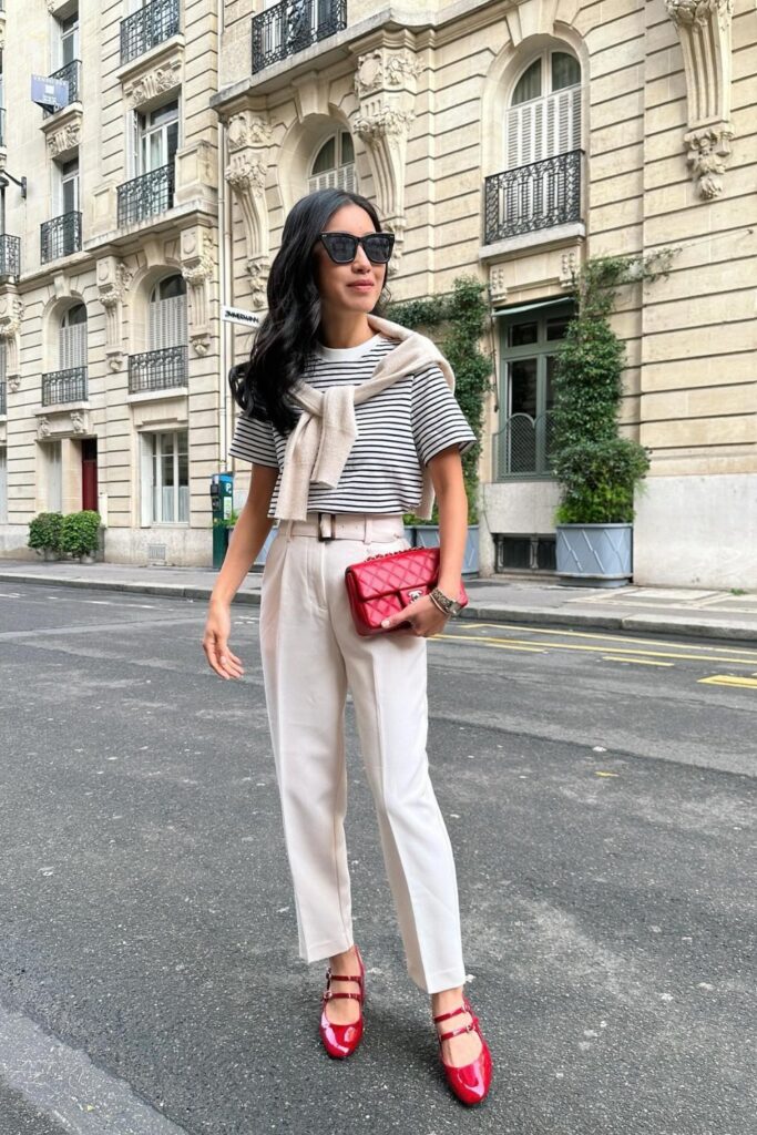 Nautical-Inspired Stripes and Cream Pants