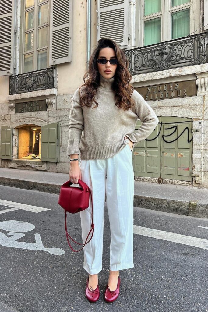 Cozy Turtleneck and Crisp White Pants