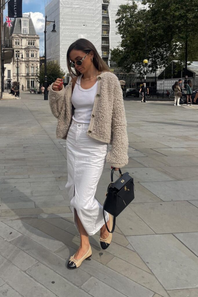 Cozy Cardigan and Long Denim Skirt