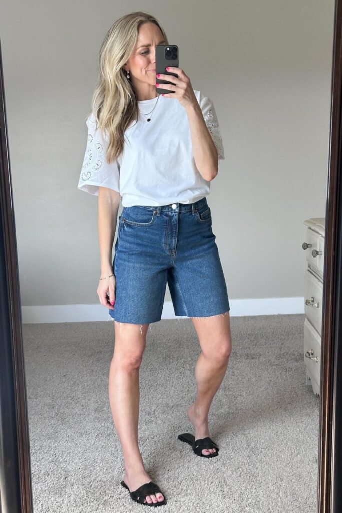 Lace Sleeve Tee and Denim Shorts