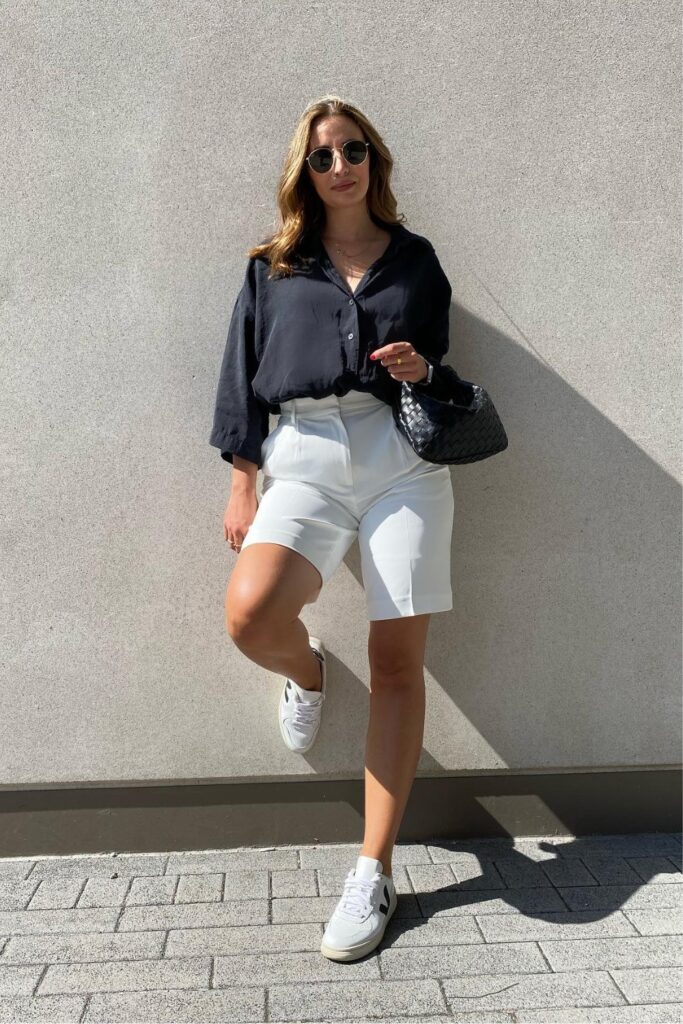 Black Button-Up and White Shorts