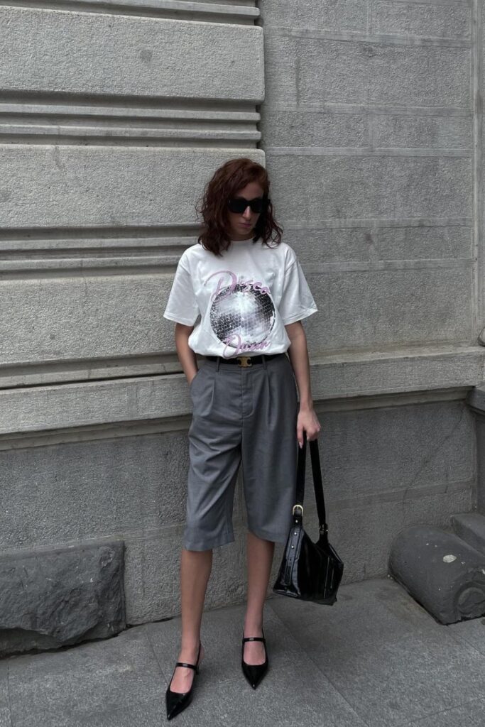 Gray Bermuda Shorts and Graphic Tee