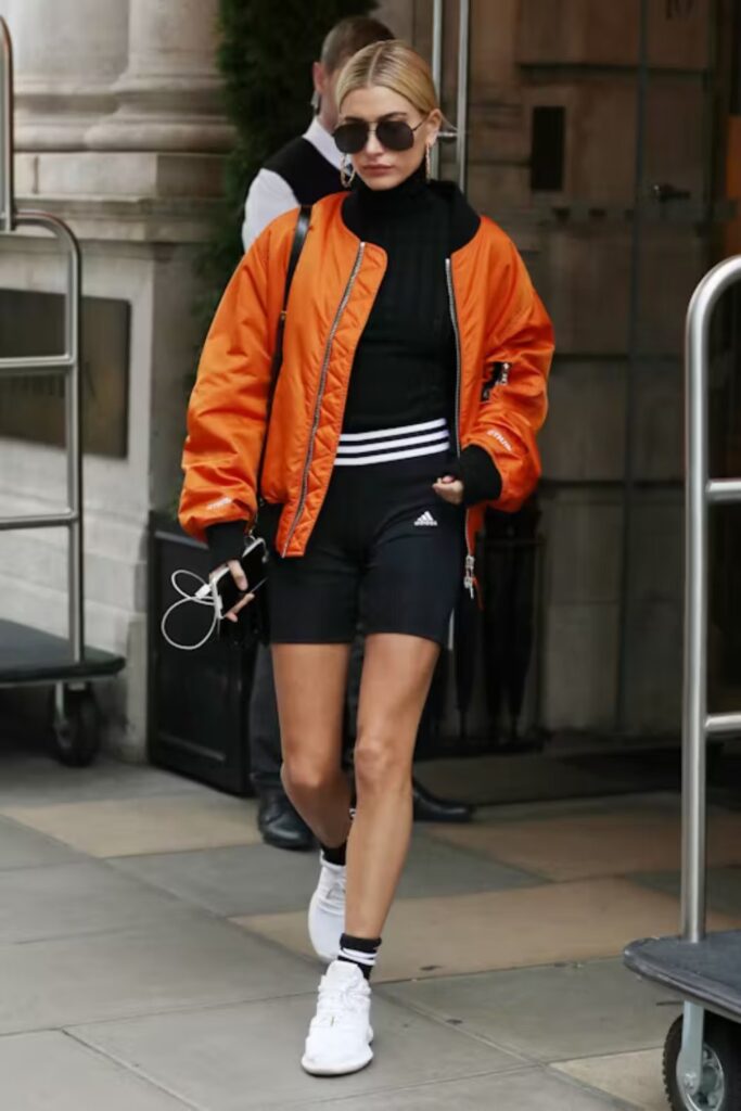 Biker Shorts Outfits: Oversized Bomber Jacket and Biker Shorts