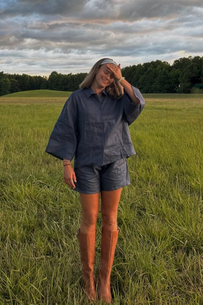 Matching Black Shirt & Shorts with Tall Brown Boots