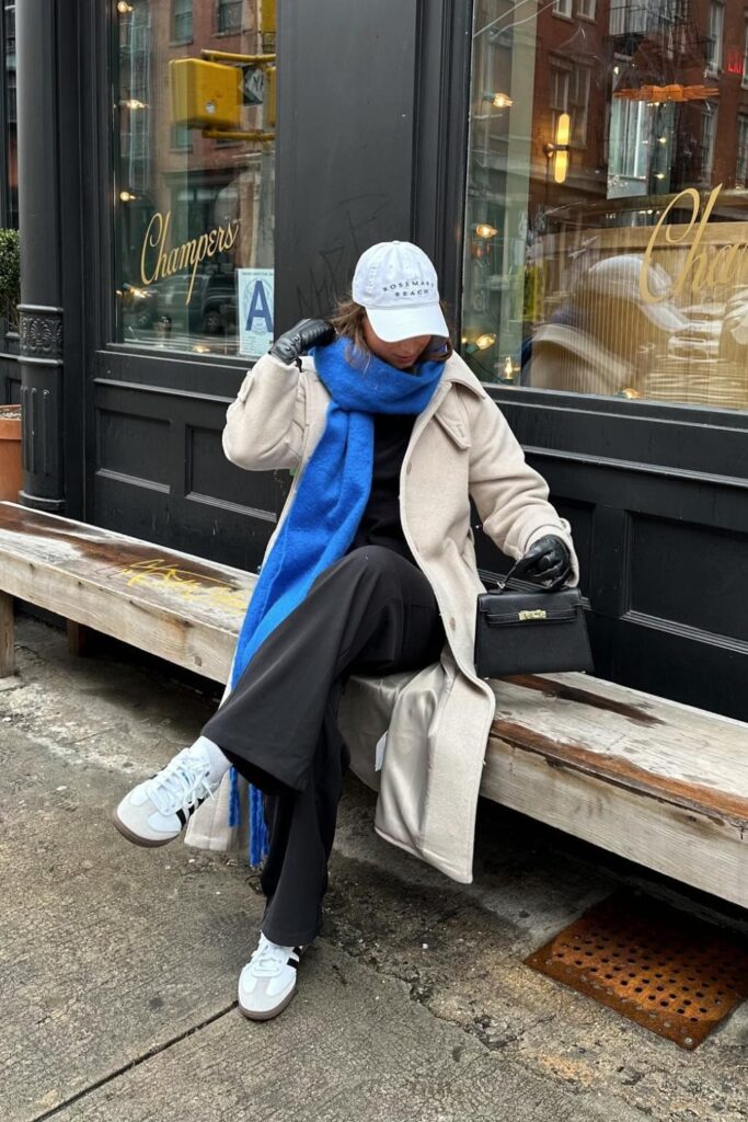 Oversized Coat & Black Shirt with Wide-Leg Pants