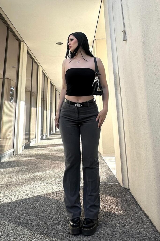 Strapless Crop Top with Trousers