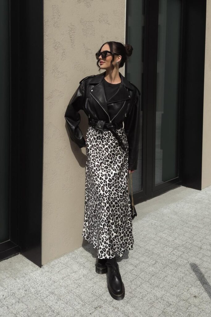 Leather Jacket and Leopard Skirt