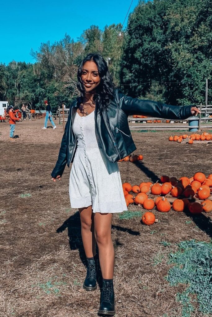 White Sundress and Leather Jacket