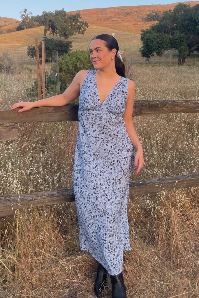 Light Blue Maxi Dress with Black Ankle Boots