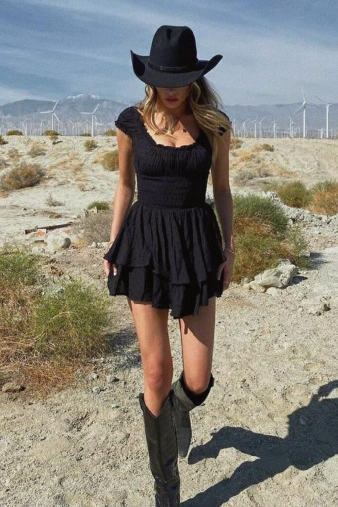 Black Mini Dress with Tall Black Boots