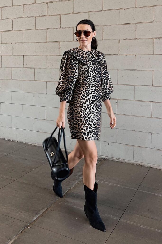 Leopard Print Mini with Black Ankle Boots