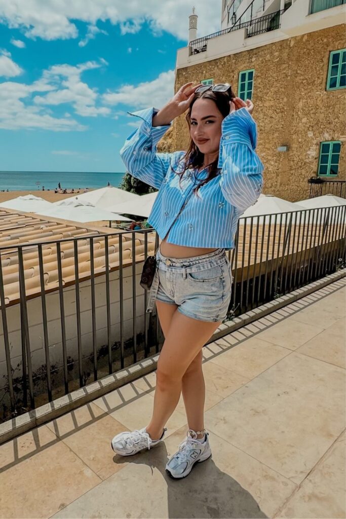 Striped Shirt and Denim Shorts