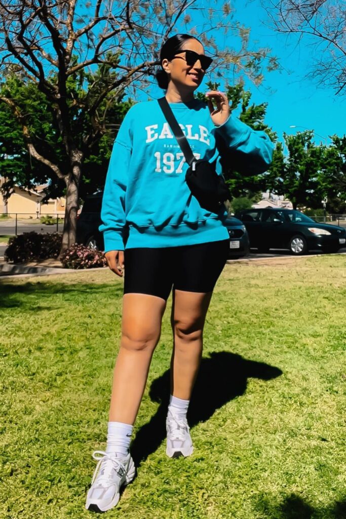 Colorful Sweatshirt and Bike Shorts