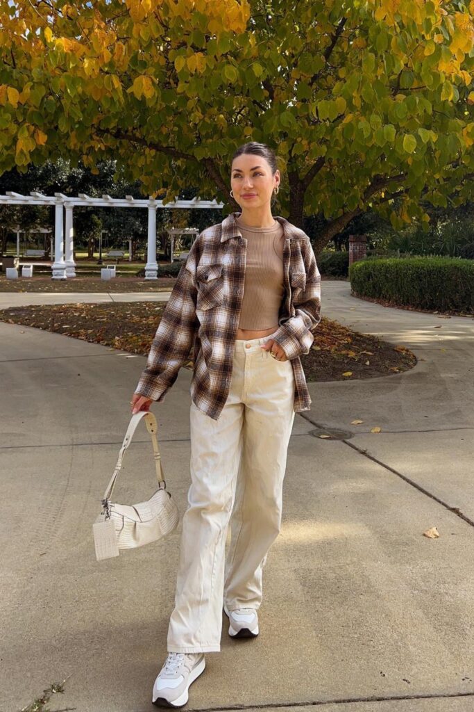 Oversized Shirt Jacket and Cream Jeans