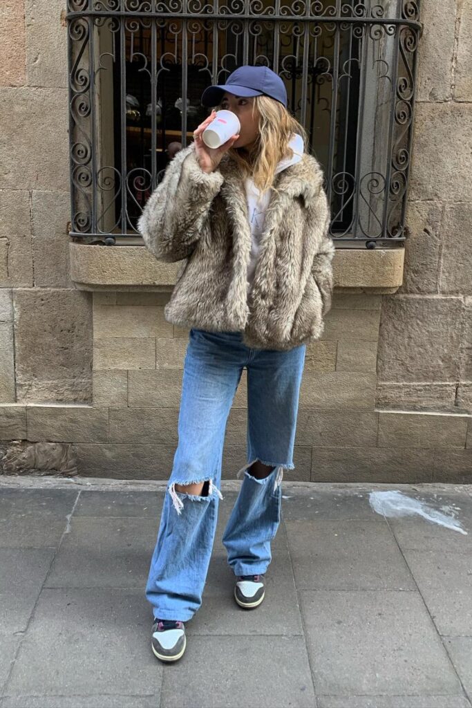 Faux Fur and Distressed Denim