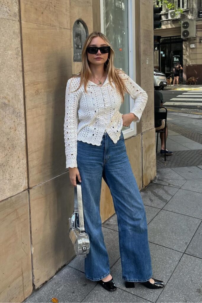 Jeans and Heels Outfit: Sweater, Jeans, and Mary Jane Heels