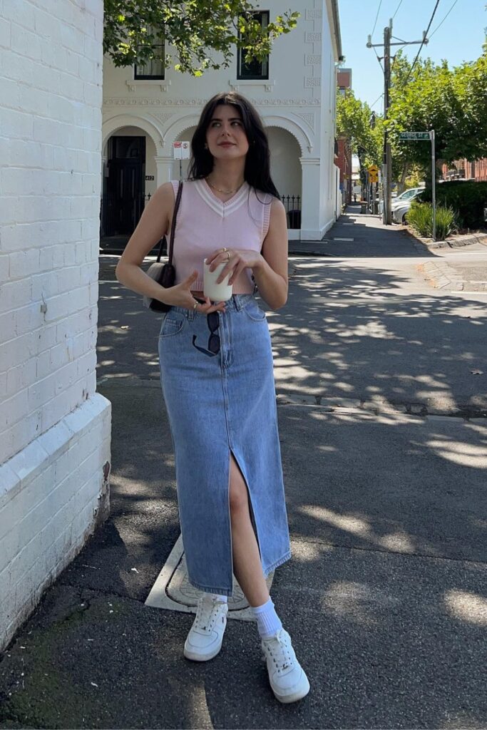 Sweater Vest + Denim Skirt